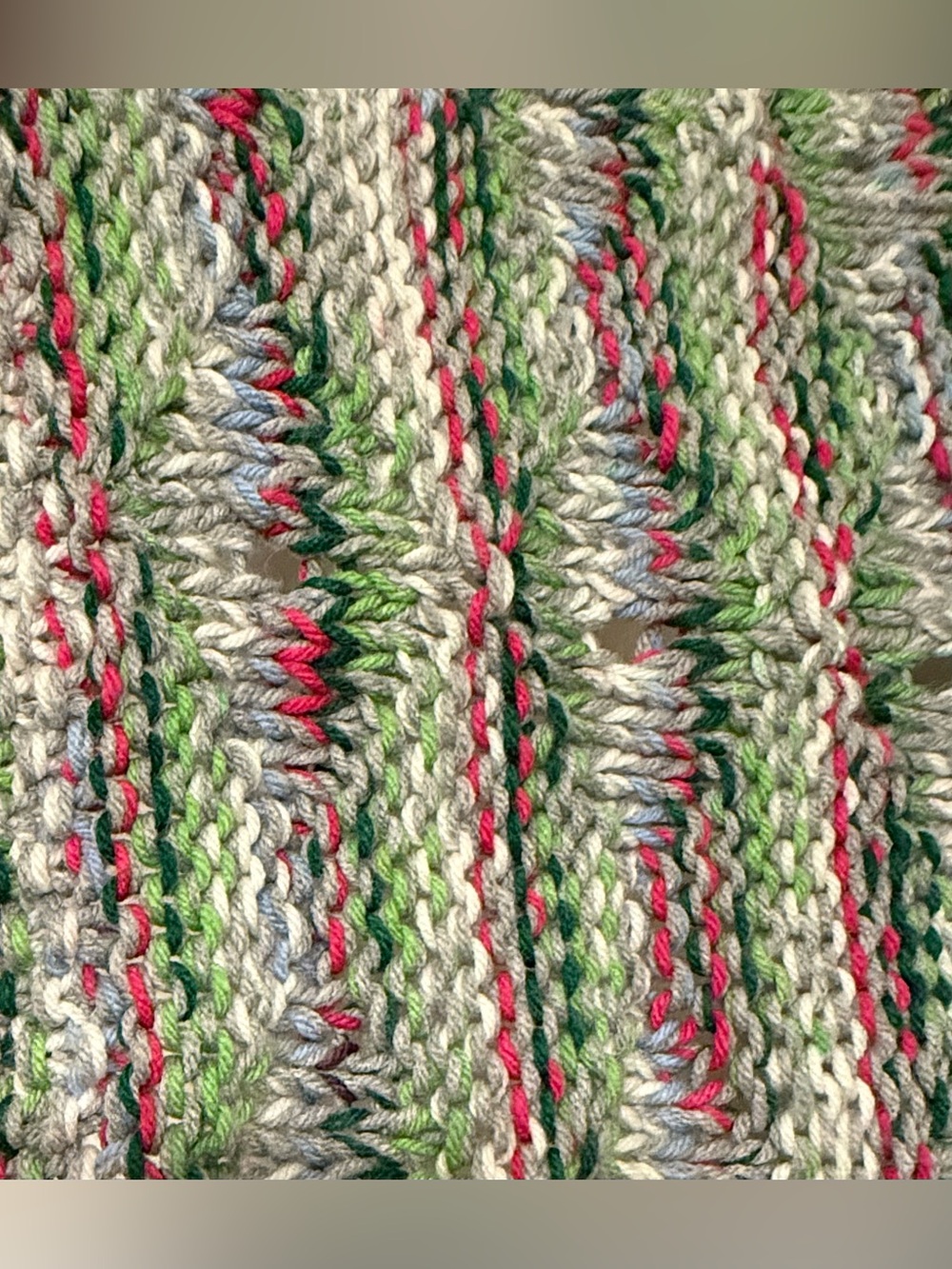 Multi-color striped handmade Crochet vintage blanket green pink blue cream hues - Picture 4 of 7